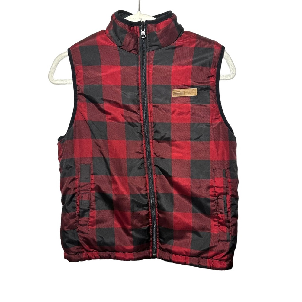 Buffalo David Bitton Sz M (10-12) Buffalo Plaid Reversible Vest Sherpa Youth
